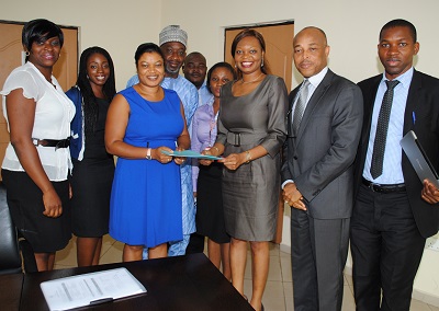 L – R: Olufunke Fagbeja Business Dev – Zinox; Chioma Amuchienwa; Business Development – Zinox; Abimbola Alale; Executive Director, Marketing – NIGCOMSAT; Adamu Idris; Senior Manager, Marketing – NIGCOMSAT; Kelechi Eze; General Manager; Reginald Obiakor; General Manager; and Alma Udoyen; Ag Co Secretary